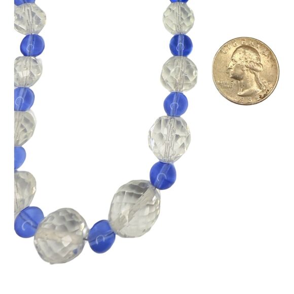 VTG Blue Crystal Glass Beaded Necklace 22” Faceted Graduated Formal Jewelry - Picture 13 of 14